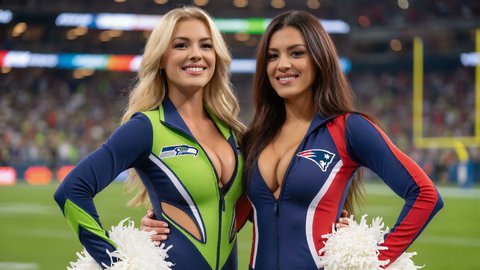 Seahawks And Patriots Cheerleaders Take Their Shirts Off Showing Their Beautiful Tits - Part 2