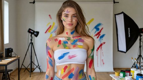 Body Painted Beauty Loses Her Shirt In Photo Shoot Xxx - Part 4