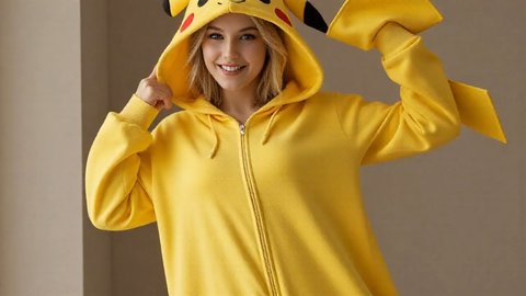 Girlfriend Unzips Her Pikachu Onesie Showing Her Perfect Body