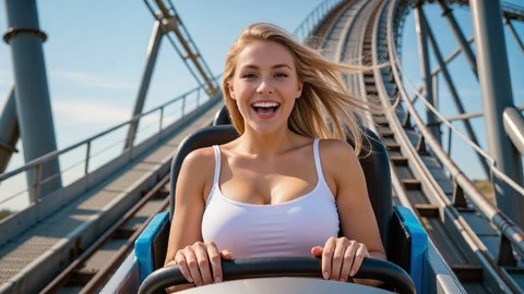 Camera Catches Her Shirt Fall Off On Roller Coaster - Tits Exposed - Part 4