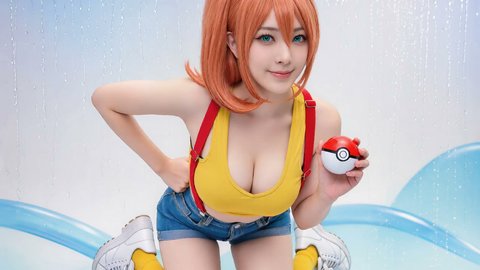 Adult Misty Cosplayer Flashes Her Tits During Photoshoot As Pokémon Fan