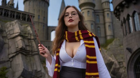 Gryffindor Cosplayer Takes Off Her Shirt At Hogwarts - Part 2