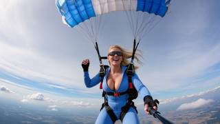 Parachute Outfit Exposes Her Tits While Gliding