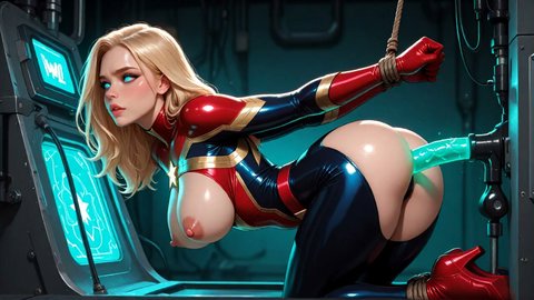 Captain Marvel Captured And Trapped On Dr Dooms Dildo Device - Part 2