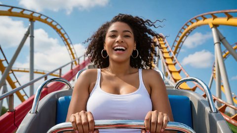 Wardrobe Mishap On The Roller Coaster As Her Shirt Slips Off Exposing Tits And Nips