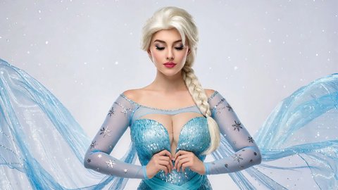 Elsa Playfully Pulls Out Her Tits For The Cosplay Photoshoot