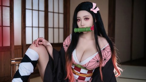 Nezuko Kamado Cosplayer Shows Off Her Tits - Part 2