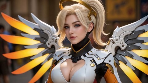 Mercy Cosplayer Reveals Her Big Natural Tits At The Cosplay Convention