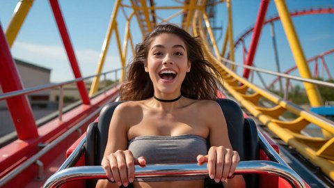 Wardrobe Mishap On The Roller Coaster As Her Shirt Slips Off Exposing Tits And Nips - Part 2